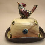 red ctrested twitter butter dish